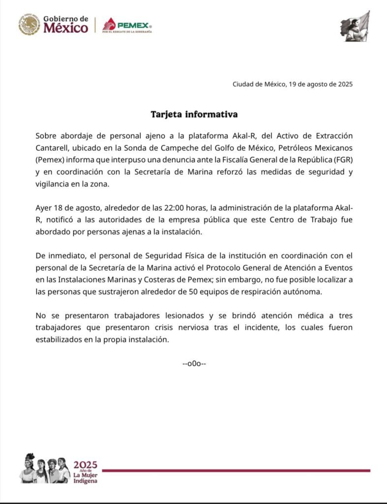 Asalto en alta mar: piratas roban 50 equipos de respiración en plataforma de Pemex en Campeche